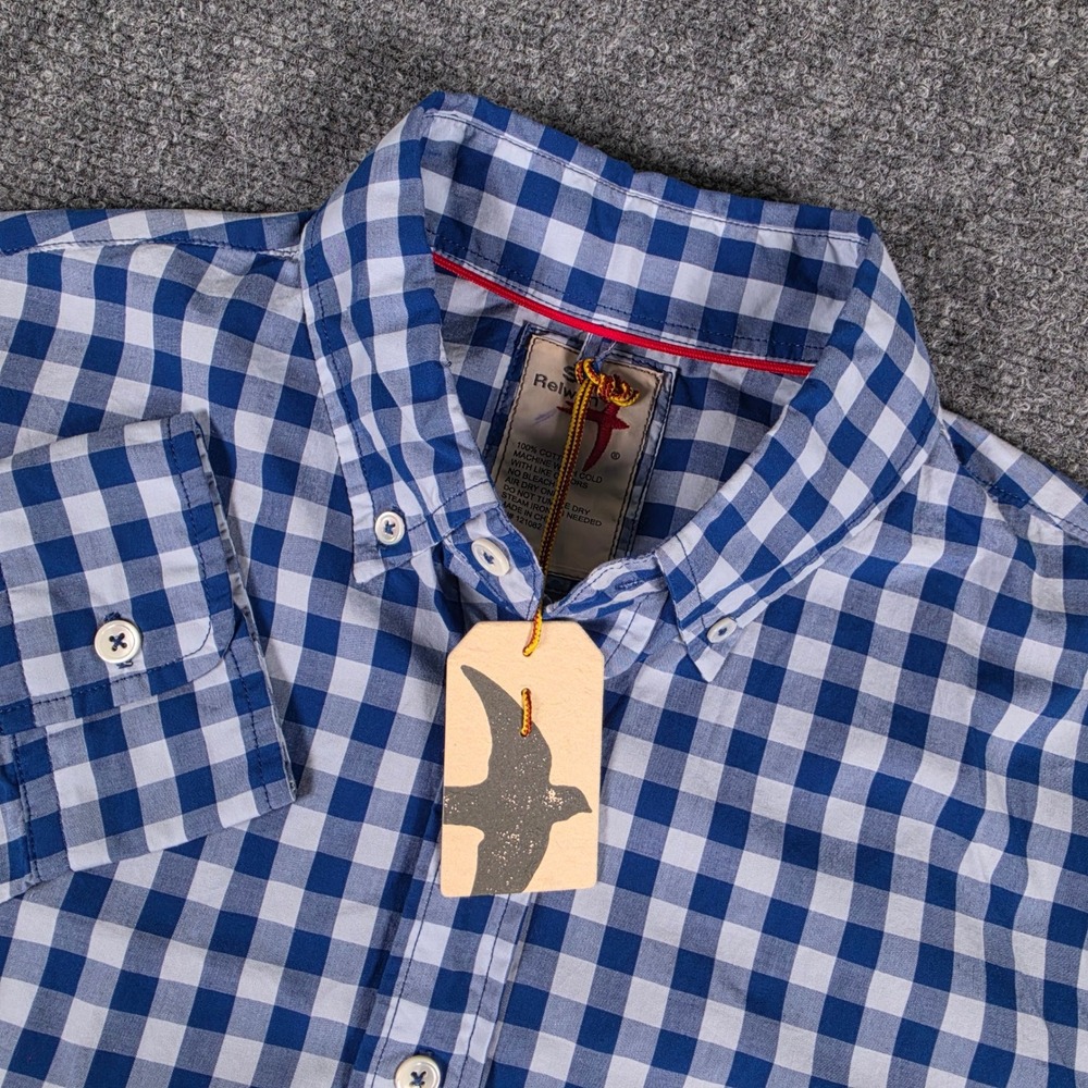 Relwen Button Down Shirt Mens S Blue Gingham Long Sleeve Cotton NWT